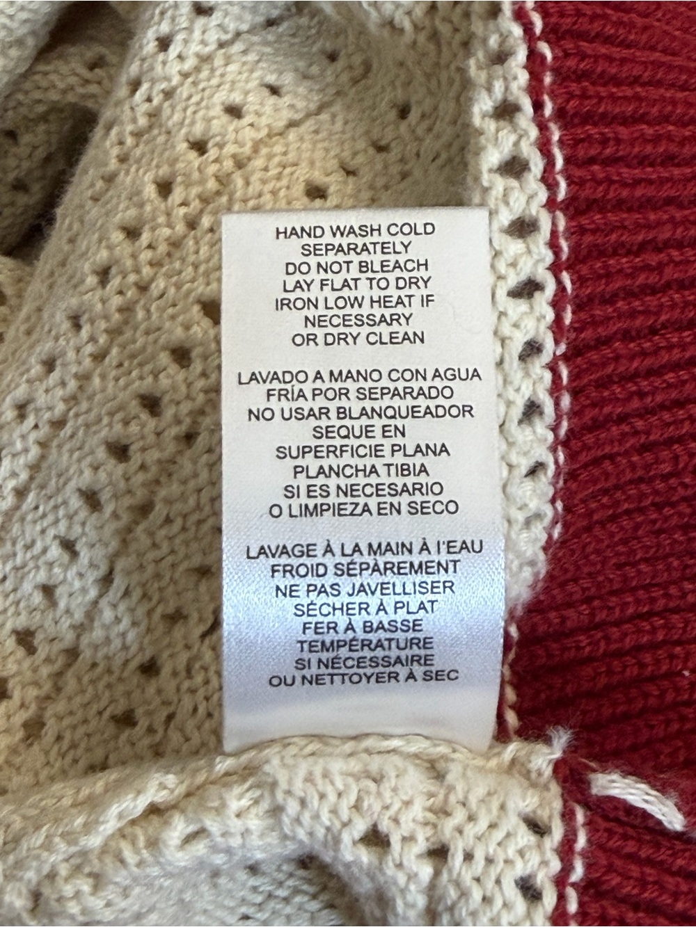Kut from the Kloth Cream Knit Short Sleeve Sweater with Red Trim size Large - Picture 7 of 8